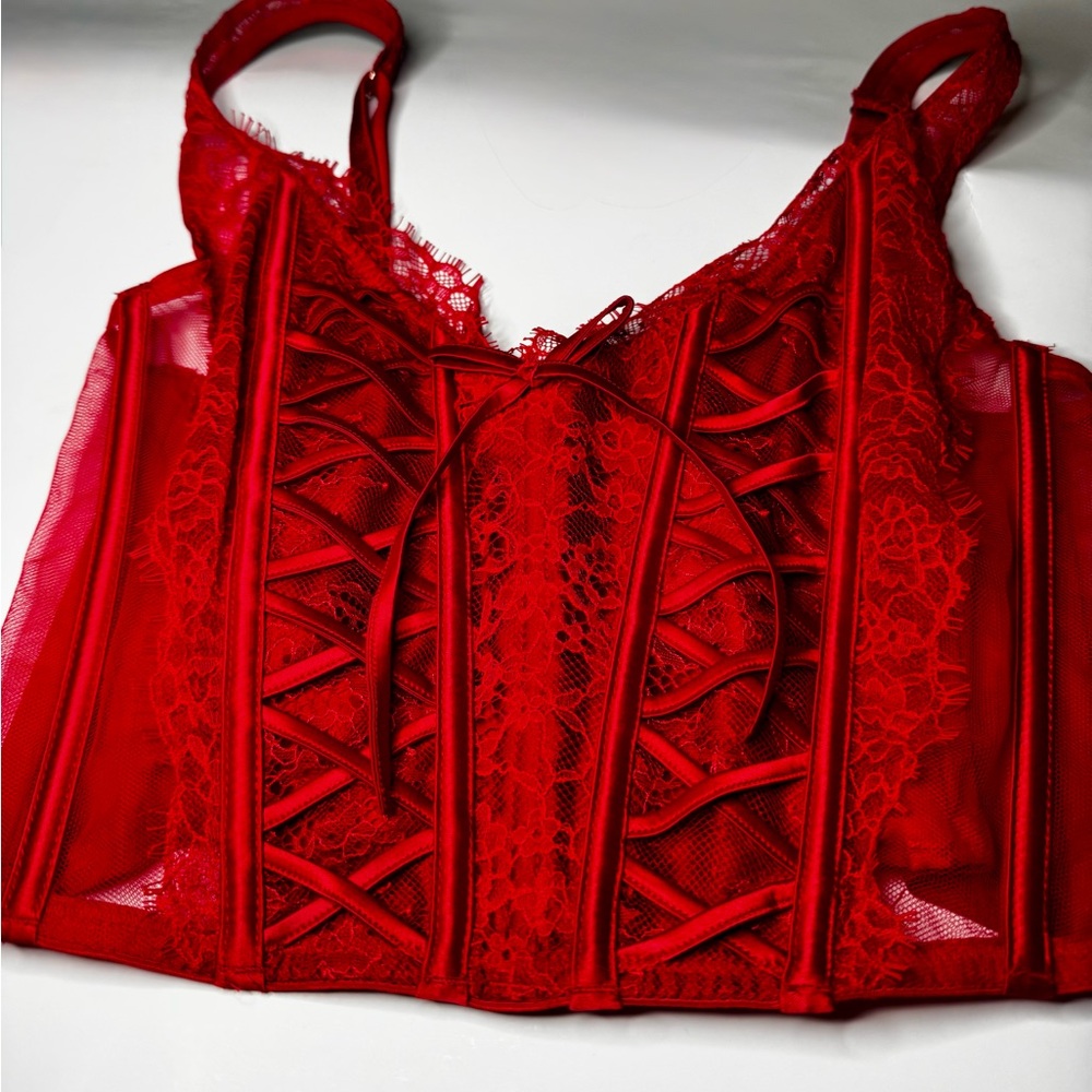 Victoria's Secret Red Lace Bustier Top - Picture 1 of 5